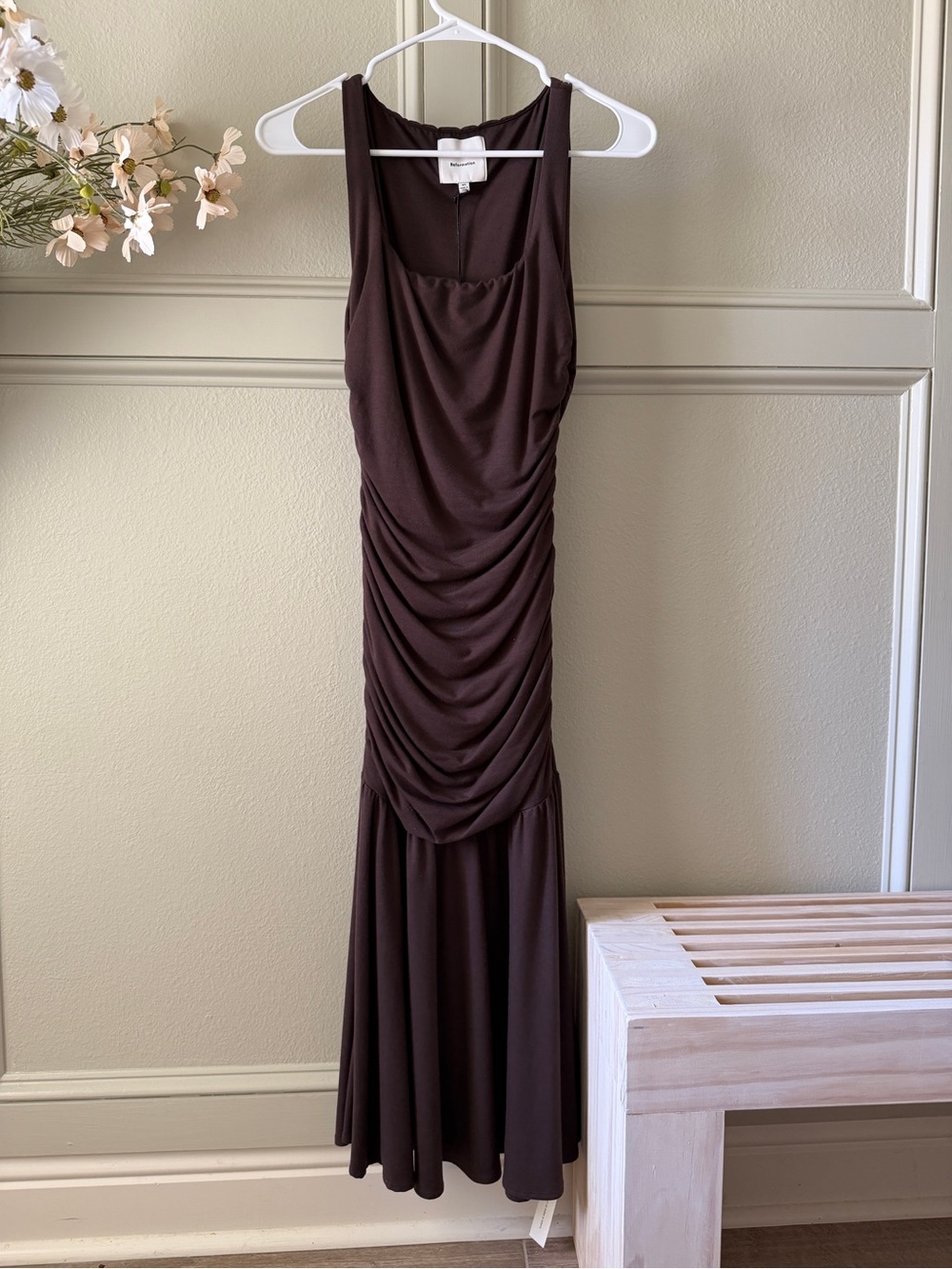 Reformation Brown Sleeveless Square-Neck Midi Dress - Picture 2 of 6